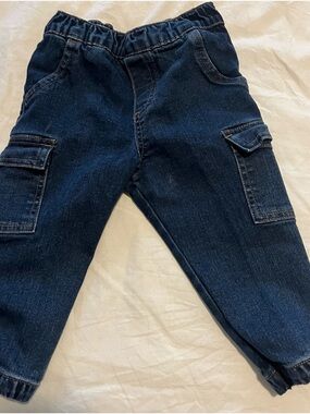 Men's Dark Blue Cargo Jeans - Elastic Waist